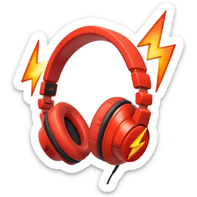 Red fire with orange headphones and background Red lightning bolt sticker
