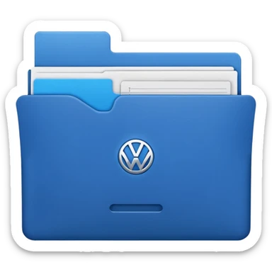 A **simple emoji-style icon** of a **blue multipocket folder**, clean and minimal, with **layered inner tabs**, subtle shading, and a **small blue Volkswagen Jetta car symbol** on the front. blue folder
 sticker