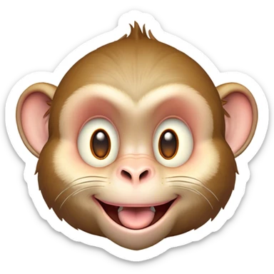Cinematic Cheeky Macaque Portrait Emoji, Grinning mischievously with a tilted head and a playful smirk, showcasing a smart, agile build with soft, textured fur and wide, sparkling eyes pulling a funny face, Simplified yet strikingly expressive features, highly detailed, glowing with a warm, vibrant radiance, high shine, spirited and impish, stylized with an air of cheeky primate mischief, focused and teasing, soft glowing outline, capturing the essence of a cheeky macaque that looks ready to jump out of the screen with playful charm! sticker
