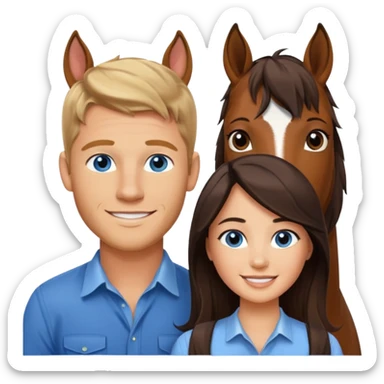 Tall Smiling blue eyed trevor donovan with smaller smiling brown-eyed danica mckellan and one brown horse sticker