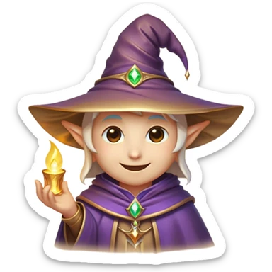 Clash of Clans aesthetic Playful Mage Portrait Emoji, Head tilted with a mischievous glimmer and subtle enchanting smile, featuring a compact, gracefully robed form with a pointed wizard hat and twinkling eyes in natural skin tone, Simplified yet irresistibly charming features, highly detailed, glowing with a warm, inviting magical glow, high shine, spirited and imaginative, stylized with a touch of whimsical sorcery, soft glowing outline, capturing the essence of a playful mage exuding friendly arcane wonder! sticker