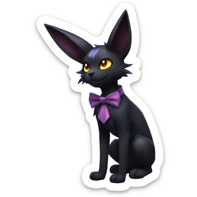 Shiny Dark Cool Edgy Black beautiful ethereal fantasy Kawaii Sona Umbreon-Noibat-Litten-Fakemon-cat-animal with edgy bat-ears bow tie black mane vtuber model Full Body sticker