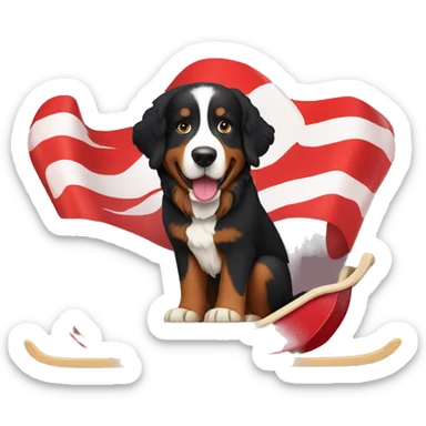 Bernese mountain dog on a red sled sticker