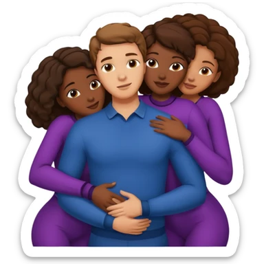 one american italian young brown-haired man surrounded by three african women with large butts hugging him and each other and massaging his crotch sticker