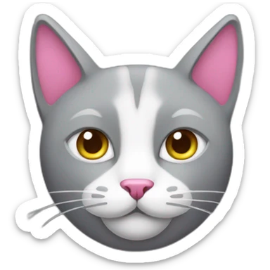 grey cat with a pink nose and white triangle sticker