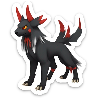 Black Cool Edgy Absol-Houndoom-Luxray Fakémon Digimon with Red and white Edgy markings, full body, outlined sticker