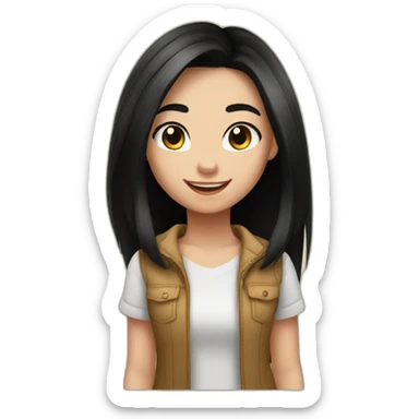 white skin and black straight hair and black eyes  Disney smile girl with lion sticker