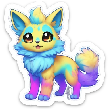 Anthro Fluffy Cool Cute Magical Elemental Shiny Colorful Neon Vibrant Colors Sparkle Kemono-style Chibi Fantasy-Animal-Fakémon-Pokémon-Hybrid Fur Sona Aesthetic Full Body Sticker sticker