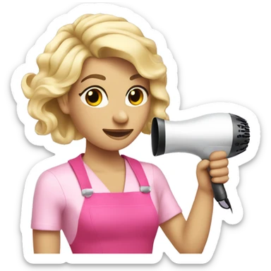 Hair dresser with blonde hair and pink outfit and hairdryer sticker
