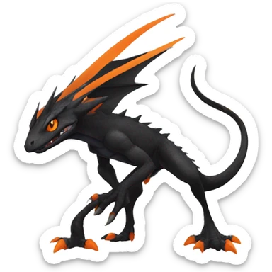 cool edgy black and orange Dark-type nargacuga reptile Pokémon full body sticker