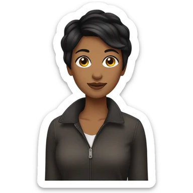 Brown woman pixie cut black hair sticker