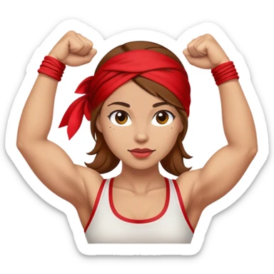 Light skin and brown hair with red bandana Rosie the Riveter shows biceps sticker