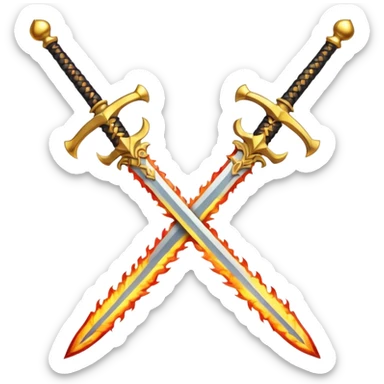 Two powerful on fire fully golden fiery royal crossed swords sticker