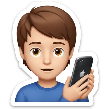 a brown haired boy playing on an iphone 16 smartphone sticker