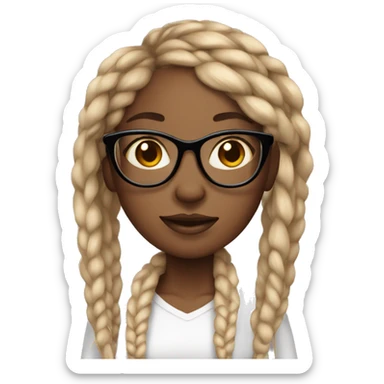 light Black girl with long box braids glasses sticker