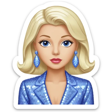 Lana Turner with long platinum blonde hair, periwinkle sequin outfit  sticker