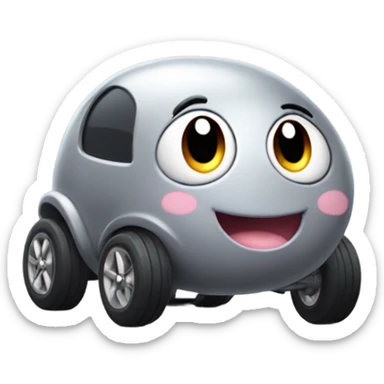 Metal cute mad Kirby Gray ball driving on car wheels with mad eyebrows game sticker