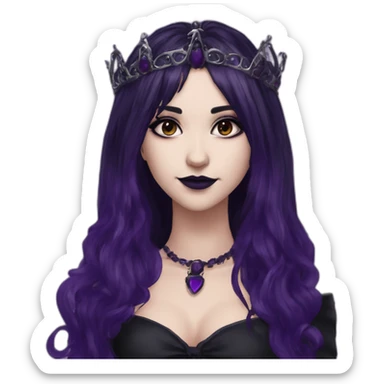 Elissabat-with-bangs-long-hair-dark-purple-and-black-vampire-goth-makeup-crown-pinkeyes sticker