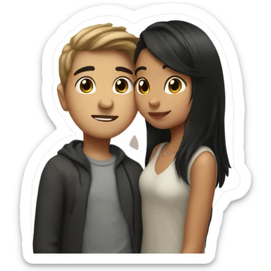 Boy with long black hair kissing girl with short brown hair sticker