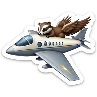 Badger holding onto wing of flying jet sticker