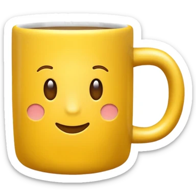 emoji of a yellow coffee mug with “Luke’s” written on it, steam coming out, cozy cartoon style sticker
