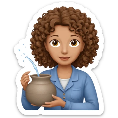 Older female florist – curly hair, holding water pot sticker