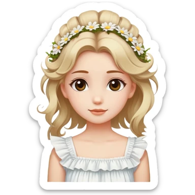  A girl with a half-up half-down hairstyle, tiny daisies in her hair, and a white ruffled top, enjoying the spring breeze. sticker