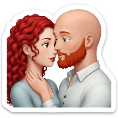 intimate moment between lovers bald man red beard long black curly hair woman sticker