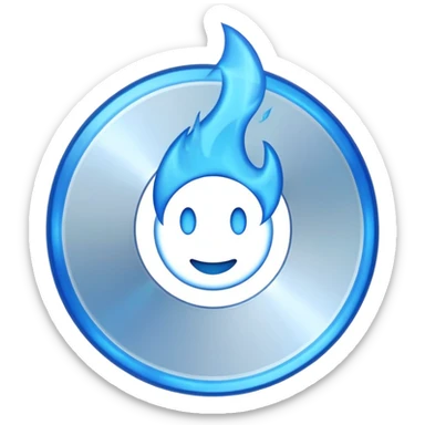A minimalist CD disc with a subtle blue fire design, emoji style, blue fire, variation 2. sticker
