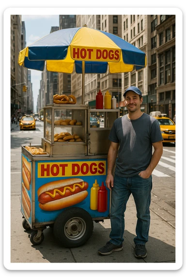 hotdog seller in New York with cart sticker