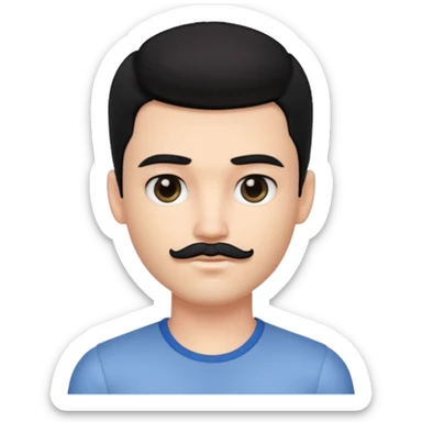 pretty handsome bratz man, with black hair and  square short mustache with black black black  eyes,  short dar, pale skin, defined jawlines sticker