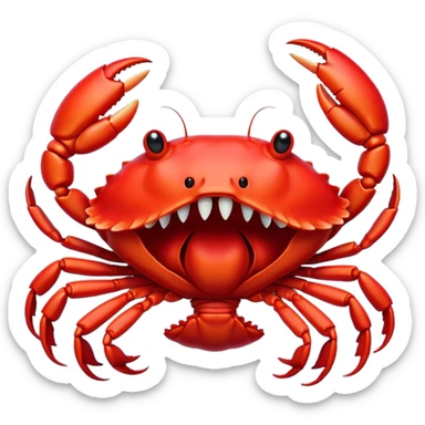 Cinematic Cute Yawning Red Crab Portrait Emoji, Head tilted slightly with a dramatic, wide-open yawn, showcasing a vivid, scarlet exoskeleton with softly drooping antennae and eyes half-closed in drowsy contentment, Simplified yet irresistibly adorable features, highly detailed, glowing with a soft, cozy oceanic glow, high shine, relaxed yet expressive, stylized with a dash of whimsical seaside charm, soft glowing outline, capturing the essence of a drowsy yet affectionate red crab that appears ready to scuttle out for a nap! sticker
