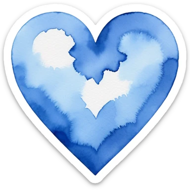 minimalist watercolor heart icon, monochromatic blue washes, soft bleeding edges, on textured white paper, serene and emotional, perfect for app icon, transparent background, flat lay --style raw --stylize 150 sticker
