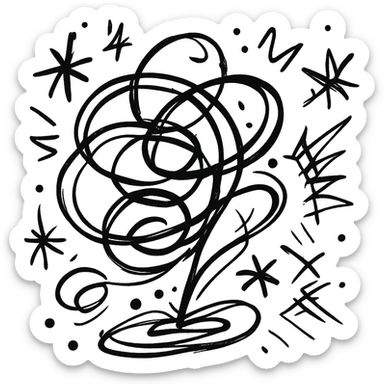 abstract chaotic outlined icon with swirling lines and random shapes sticker