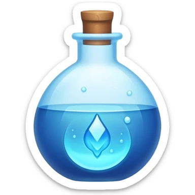 Clash of Clans aesthetic: Cinematic Playful Pixel 3D blue mana Potion Emoji, rendered in a 3D vector-style similar to standard emojis with minimal shading and bold, simplified shapes. A compact, distinct form with signature details, softly glowing with a pixelated adventure charm. Simplified yet unmistakably iconic, highly detailed and consistent, glowing with a soft radiance and high shine. Stylized with a touch of classic pixel-art charm and a soft glowing outline, capturing the essence of a beloved gaming relic with a friendly, playful manner! sticker