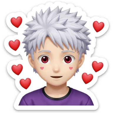 Killua Zoldyck from the anime Hunter x Hunter has hearts popping out of his eyes in an anime style. sticker