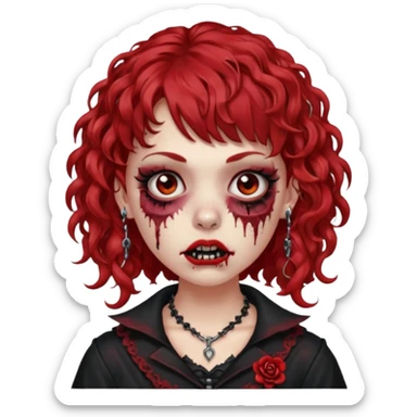 zombie girl red hair cacheado médio e franja, com piercings na boca, nariz e sobrancelha,  roupa gótica  sticker