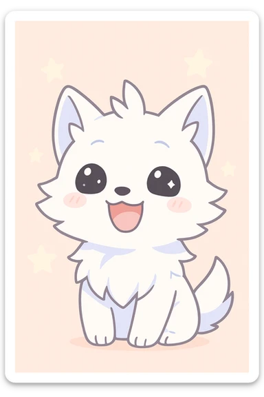 white anime wolf laughing, dramatic lighting, anime style sticker