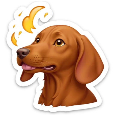 Cinematic Cute Yawning Vizsla Portrait Emoji, Head tilted slightly with a dramatic, wide-open yawn, showcasing a smooth rust and gold Fur with a subtle shimmer, floppy ears slightly drooping, round amber eyes barely open in drowsy contentment, Simplified yet irresistibly adorable features, highly detailed, glowing with a soft, cozy glow, high shine, relaxed yet expressive, stylized with a touch of whimsy, bright and endearing, soft glowing outline, capturing the essence of a sleepy yet affectionate companion, so drowsy it feels like it could stretch out of the screen and curl up for a nap! sticker