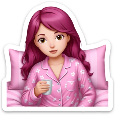 A beautiful, burgundy haired girl wearing pink pajamas sticker