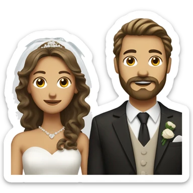 Tan woman bride with long hair wavy and white husband with brown hair, beard, and mustache  sticker