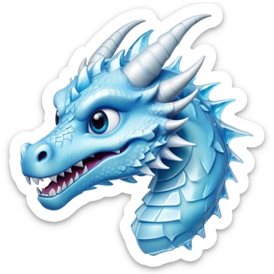 Cinematic Comical Beautiful Ice Dragon Portrait Emoji, Head tilted dramatically with an exaggeratedly amused expression, featuring a striking, glossy icy body with bold, crystalline textures and wide, expressive eyes that shimmer with playful frost, rendered with vibrant, lifelike detail and dynamic, natural shadows, high shine, dramatic yet whimsical, styled with an air of cheeky arctic mischief, soft glowing outline, capturing the essence of a spirited and over‐the‐top ice marvel that looks ready to burst into a flurry of frosty fun! sticker