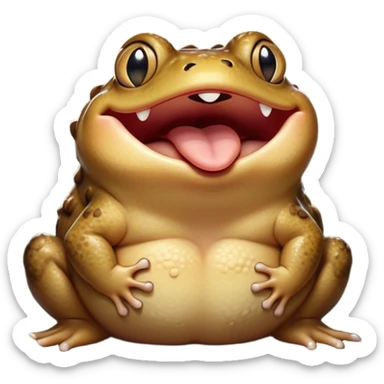 Cinematic Cute Yawning Toad Portrait Emoji, Head tilted slightly with a dramatic, wide-open yawn, showcasing a stout, textured body with drooping, warty features and sleepy, half-closed eyes, Simplified yet irresistibly adorable features, highly detailed, glowing with a soft, cozy woodland glow, high shine, relaxed yet expressive, stylized with a dash of whimsical amphibian charm, soft glowing outline, capturing the essence of a drowsy yet affectionate toad that appears ready to stretch out for a nap! sticker