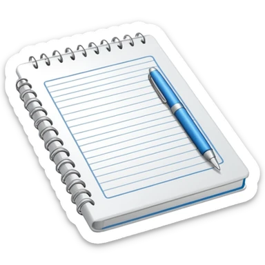 Minimal line-art icon of a notebook with a pen, clean modern style, simple outlines, slightly 3D, no background, transparent, suitable for video overlays, “documenting / journaling / tracking progress” theme. sticker