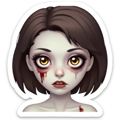 zombie girl, with big brown eyes, big eyelashes and black eyeliner, medium brown hair sticker