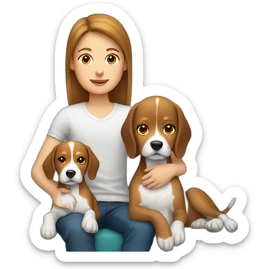 Brown hair White boy and girl with beagle Sit on couch sticker