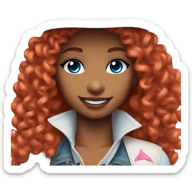 smiley face curly red hair wearing a pink cowboy hat white makeup and blue eye shadow sticker