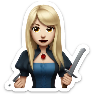 beautiful vampire woman with long blonde hair and blonde straight bangs and blue eyes wielding knives red water sticker