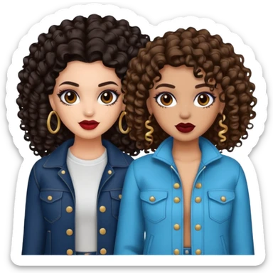 Boujy baddie best friends, trendy heavy makeup both dark hair one light skinned and one light brown and add curls  sticker