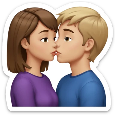 A couple (boy with short brown hair and girl with long  dark blond hair) kiss make out sticker
